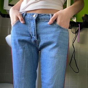 Rainbow stripe mid-rise jeans